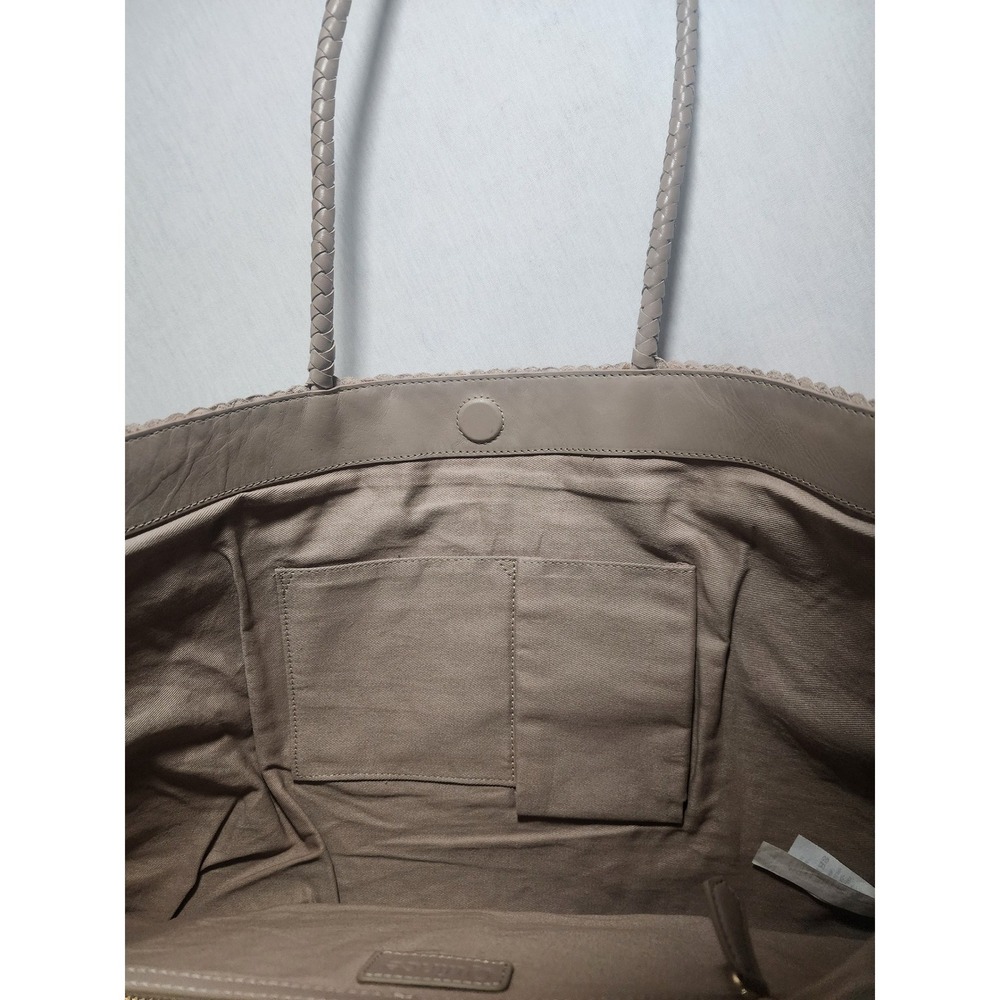 Quince Italian Leather Handwoven Tote Bag Womens Large Taupe Neutral Handbag - Picture 7 of 10